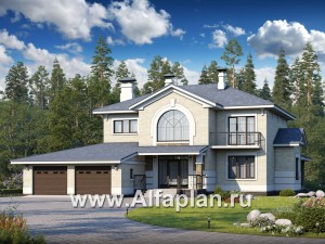 Проекты домов Альфаплан - «Аутентик» - комфортабельный коттедж с большим гаражом и верандой - превью основного изображения