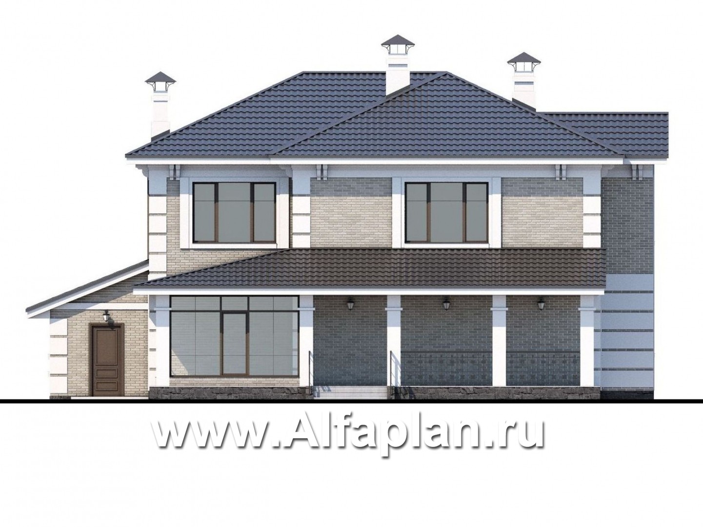 Проекты домов Альфаплан - «Орлов» - классический комфортабельный коттедж с гаражом - изображение фасада №4