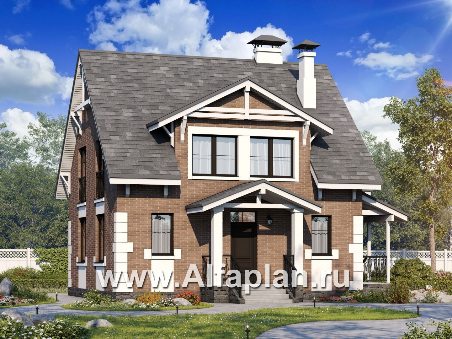 Проекты домов Альфаплан - Кирпичный дом «Боспор» с мансардой - основное изображение