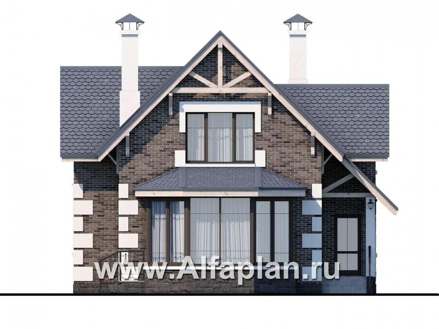 Проекты домов Альфаплан - «Малая Родина» - компактный дом с красивой верандой - изображение фасада №1