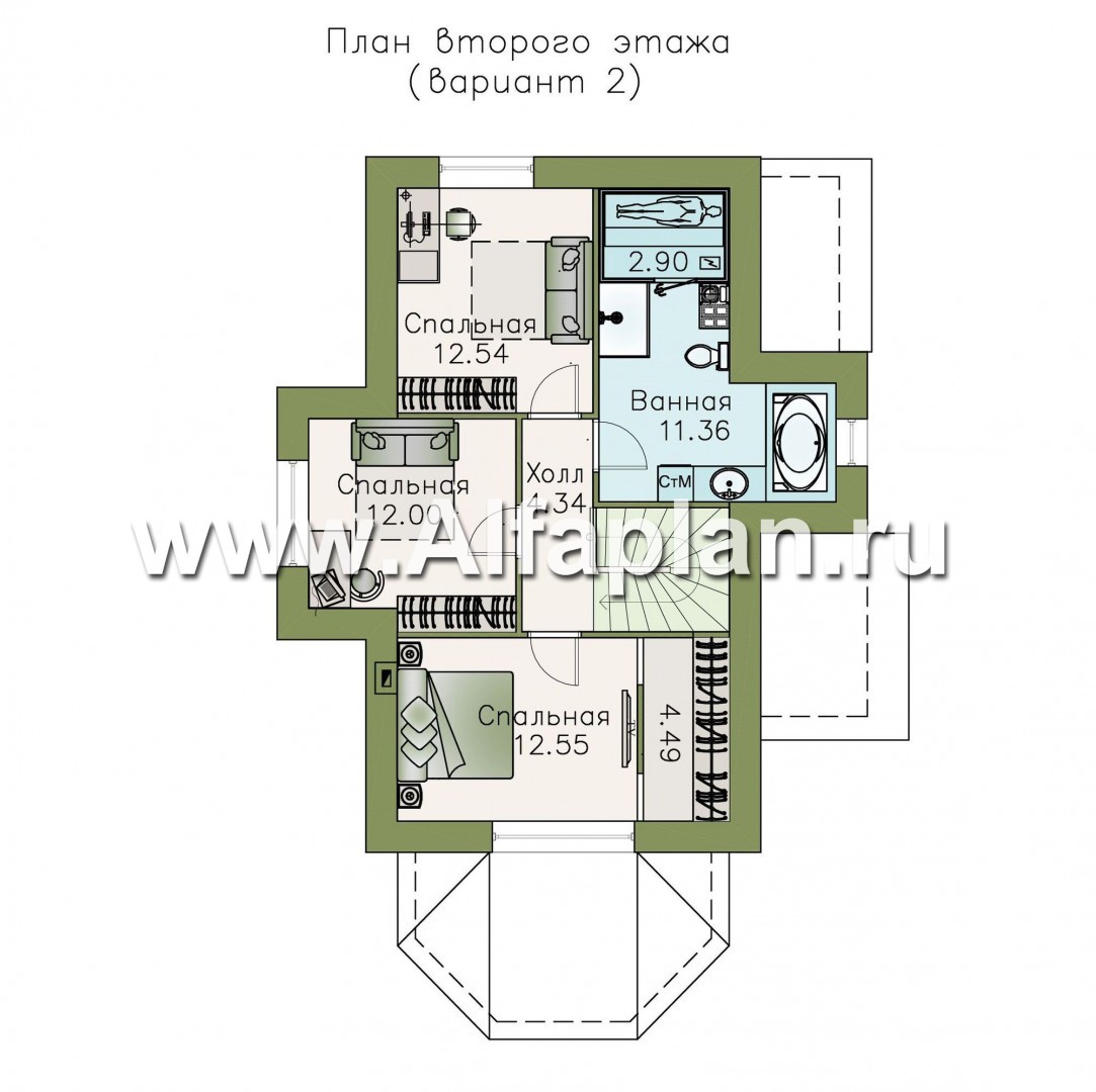 Проекты домов Альфаплан - «Малая Родина» - компактный дом с красивой верандой - изображение плана проекта №3