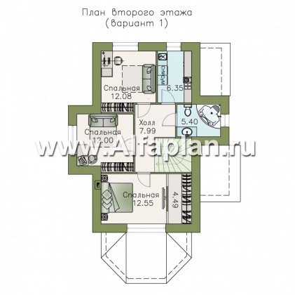 Проекты домов Альфаплан - «Малая Родина» - компактный дом с красивой верандой - превью плана проекта №2