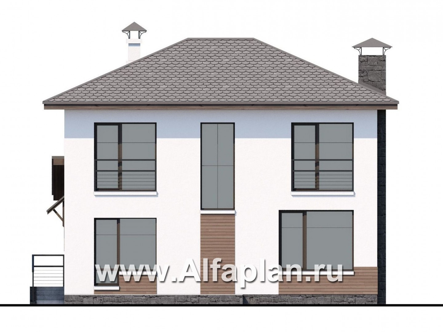 «Карат» - проект простого двухэтажного дома из газобетона, в современном стиле - фасад дома