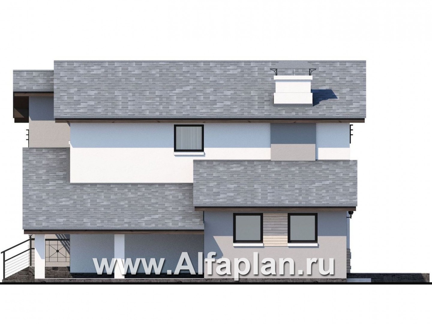 «Солнечный» - проект двухэтажного дома, с кабинетом на 1 эт, навес на 1 авто, в современном стиле - фасад дома