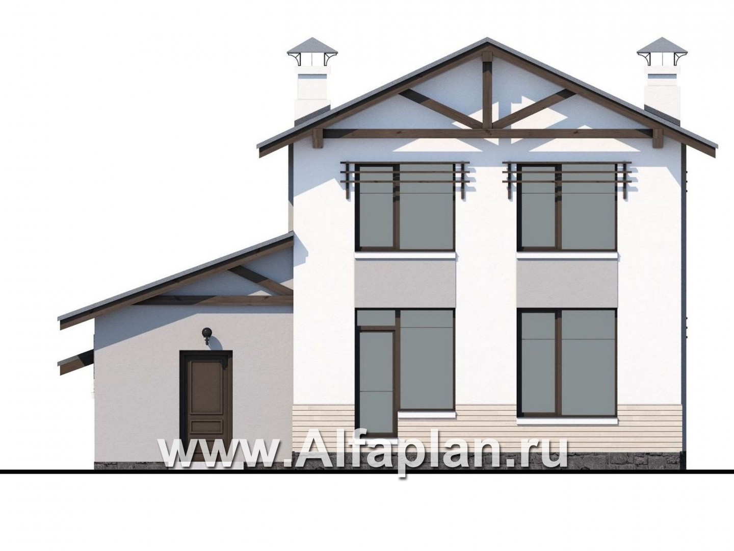 «Солнечный» - проект двухэтажного дома, с кабинетом на 1 эт, навес на 1 авто, в современном стиле - фасад дома