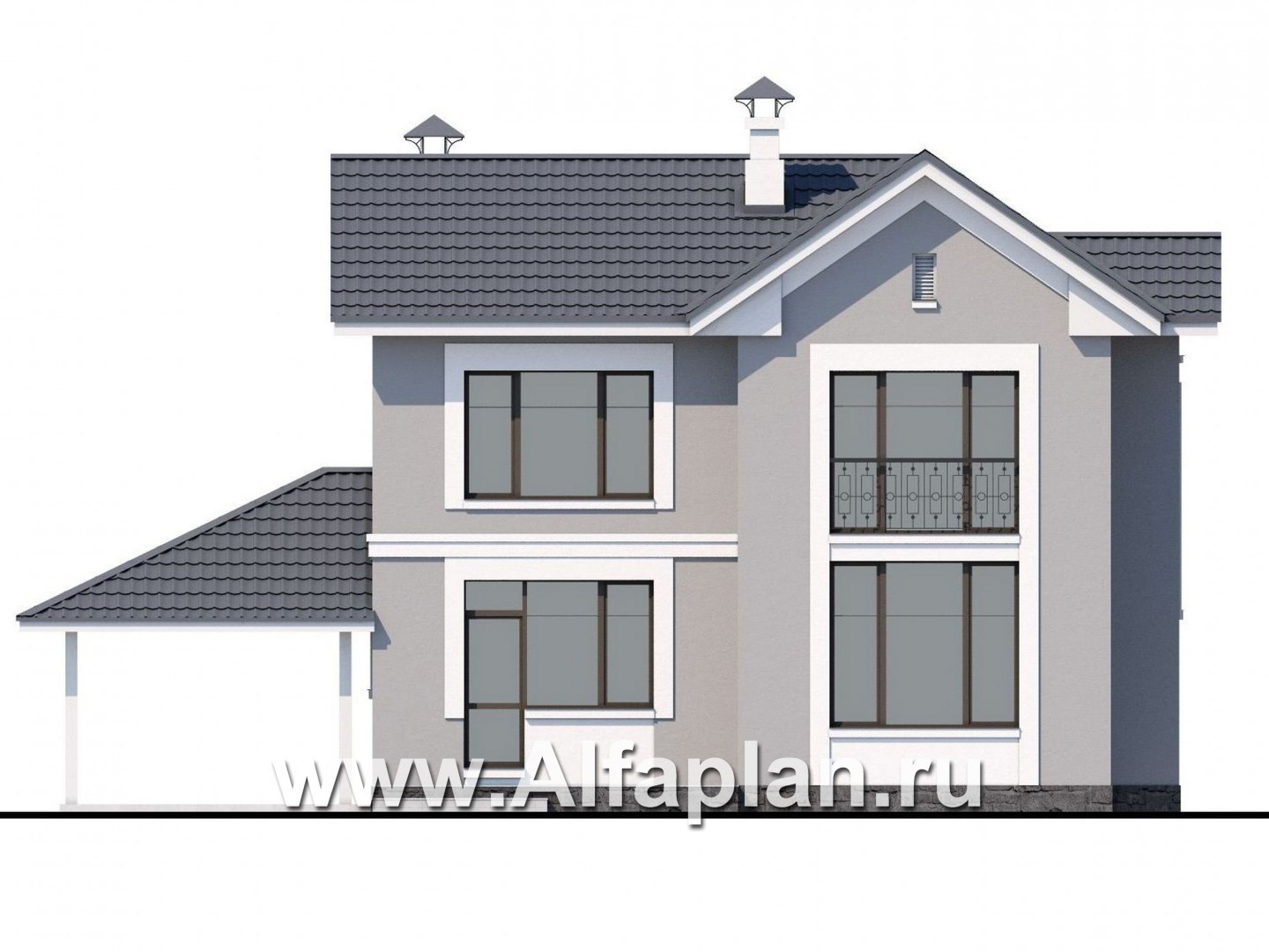 Проекты домов Альфаплан - «Веста» - небольшой удобный дом c гаражом-навесом - изображение фасада №4