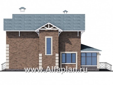«Традиция» - проект двухэтажного дома из кирпича, планировка с кабинетом на 1 эт, с террасой - превью фасада дома