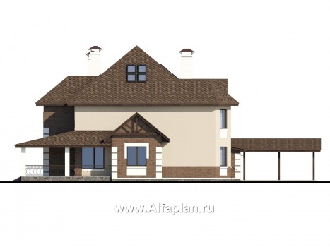 Проекты домов Альфаплан - «Воронцов»- респектабельный коттедж из газобетона с гаражом - превью фасада №3