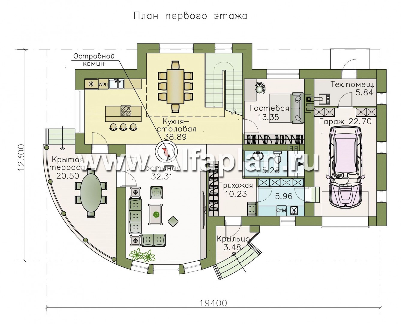 Проекты домов Альфаплан - «Меркурий» - стильный коттедж с большой террасой и балконом - план проекта №1