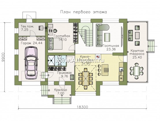 Проекты домов Альфаплан - «Регата» - комфортный план дома, двускатная крыша - превью плана проекта №1