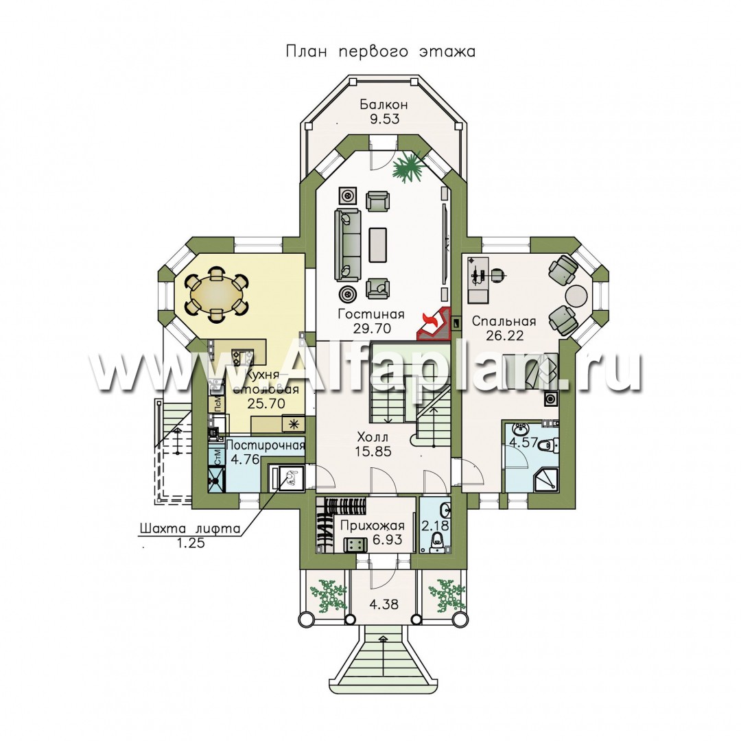 Проекты домов Альфаплан - «Головин плюс» - аристократический коттедж с бассейном в цоколе - изображение плана проекта №2