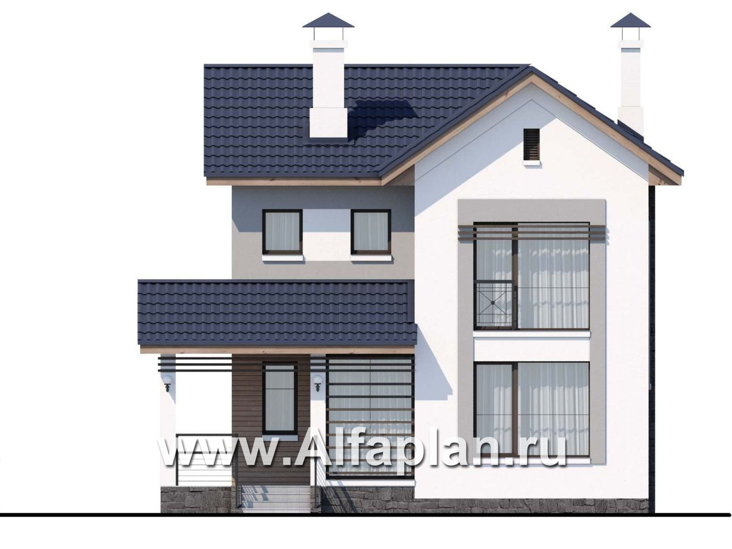 Проекты домов Альфаплан - «Каюткомпания» - проект двухэтажного дома для небольшой семьи - изображение фасада №1