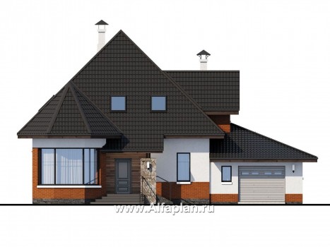 «Капелла» - проект дома с мансардой, из газобетона, с террасой и с эркером, с гаражом, современный стиль - превью фасада дома