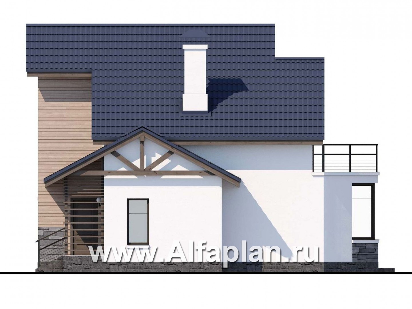 Проекты домов Альфаплан - «Ожерелье» - удобный мансардный дом с красивой гостиной - изображение фасада №2