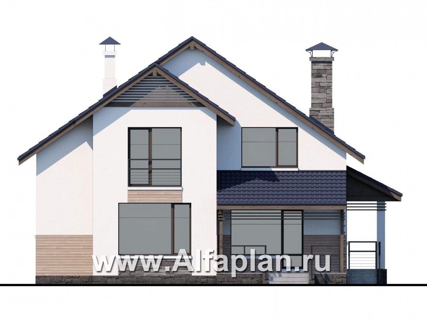 Проекты домов Альфаплан - «Территория комфорта» - Современный дом - шале - изображение фасада №4