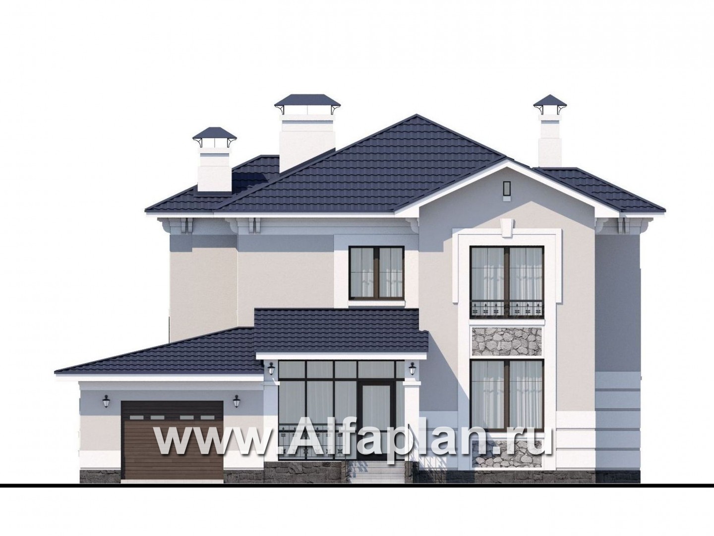 Проекты домов Альфаплан - «Белоостров» - коттедж с удобной планировкой и теплым гаражом - изображение фасада №1