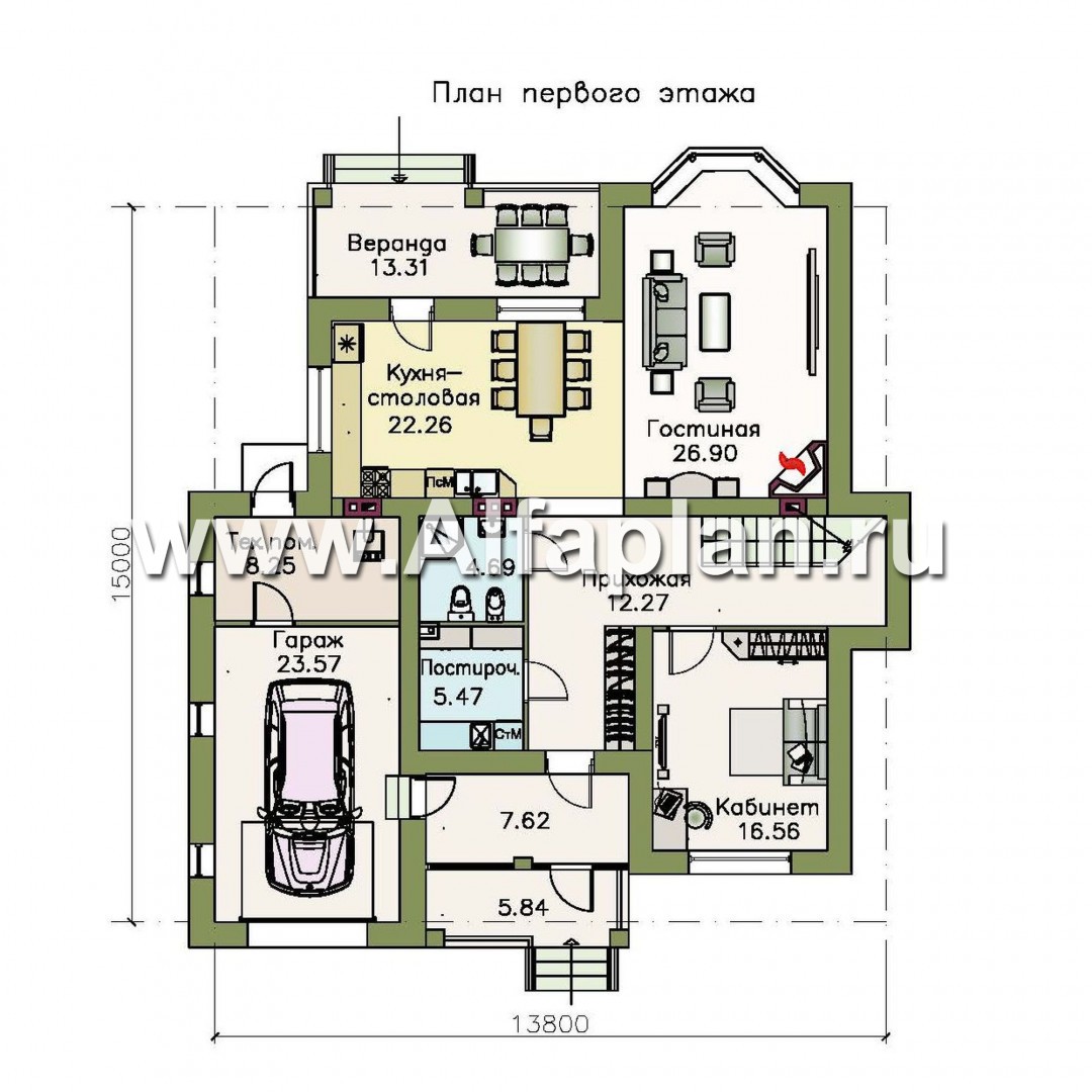 Проекты домов Альфаплан - «Белоостров» - коттедж с удобной планировкой и теплым гаражом - изображение плана проекта №1