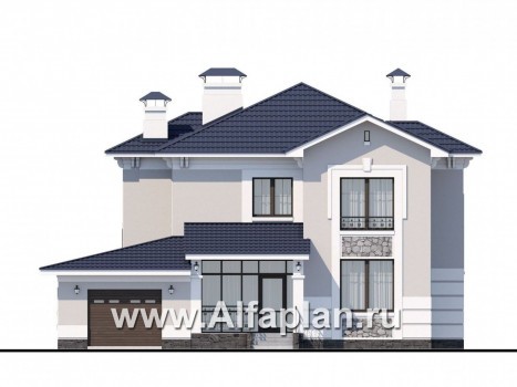 Проекты домов Альфаплан - «Белоостров» - коттедж с удобной планировкой и теплым гаражом - превью фасада №1