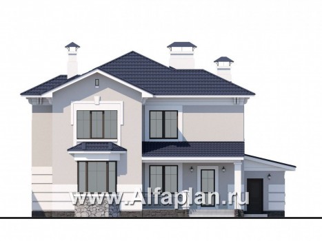 Проекты домов Альфаплан - «Белоостров» - коттедж с удобной планировкой и теплым гаражом - превью фасада №4