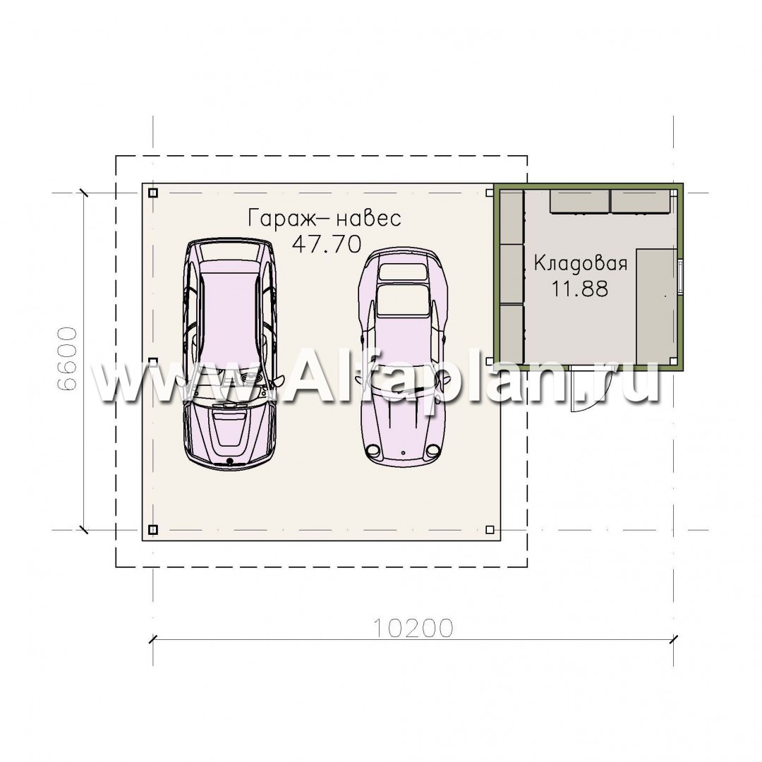 Проекты домов Альфаплан - Навес стоянка для 2 авто с небольшой кладовой - план проекта №1