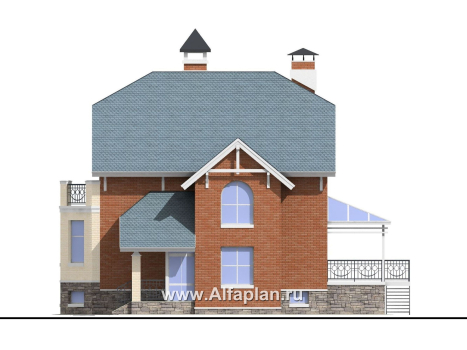 «Лаура» - проект двухэтажного загородного дома,с эркером и с террасой, с цокольным этажом - превью фасада дома