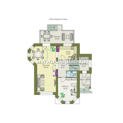 «Лаура» - проект двухэтажного загородного дома,с эркером и с террасой, с цокольным этажом - превью план дома