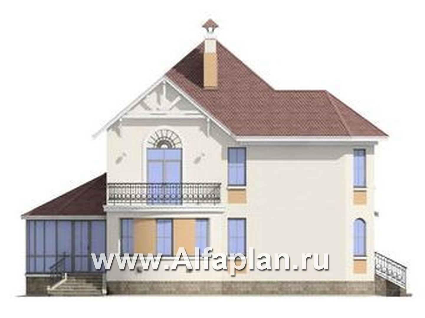 Проекты домов Альфаплан - «Амбиент»- респектабельный проект коттеджа с верандой - изображение фасада №3