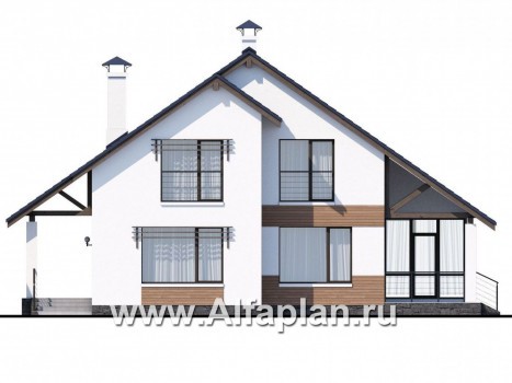 «Счастье рядом» - проект  дома с мансардой, с террасой, в современном стиле - превью фасада дома