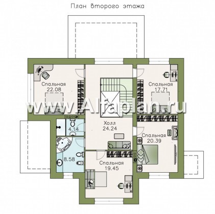 «Диадема» - проект двухэтажного дома, лестница в центре, с террасой, в стиле эклектика - превью план дома