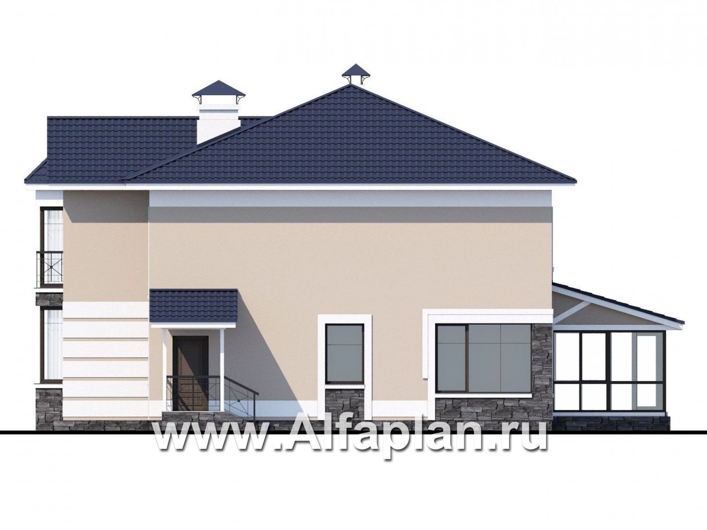 Проекты домов Альфаплан - «Диадема» - классический коттедж с изящным остекленным эркером - изображение фасада №2