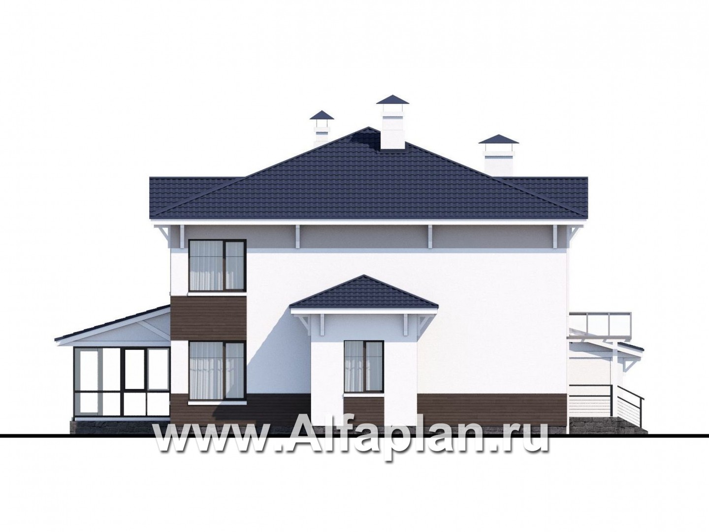 Проекты домов Альфаплан - «Мелодия света» - коттедж эффектными интерьерами и большим гаражом - изображение фасада №2
