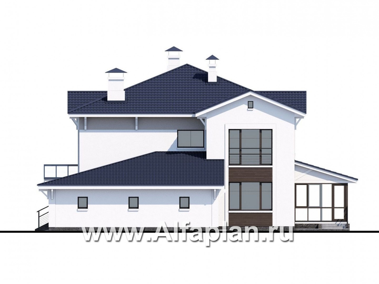 Проекты домов Альфаплан - «Мелодия света» - коттедж эффектными интерьерами и большим гаражом - изображение фасада №3