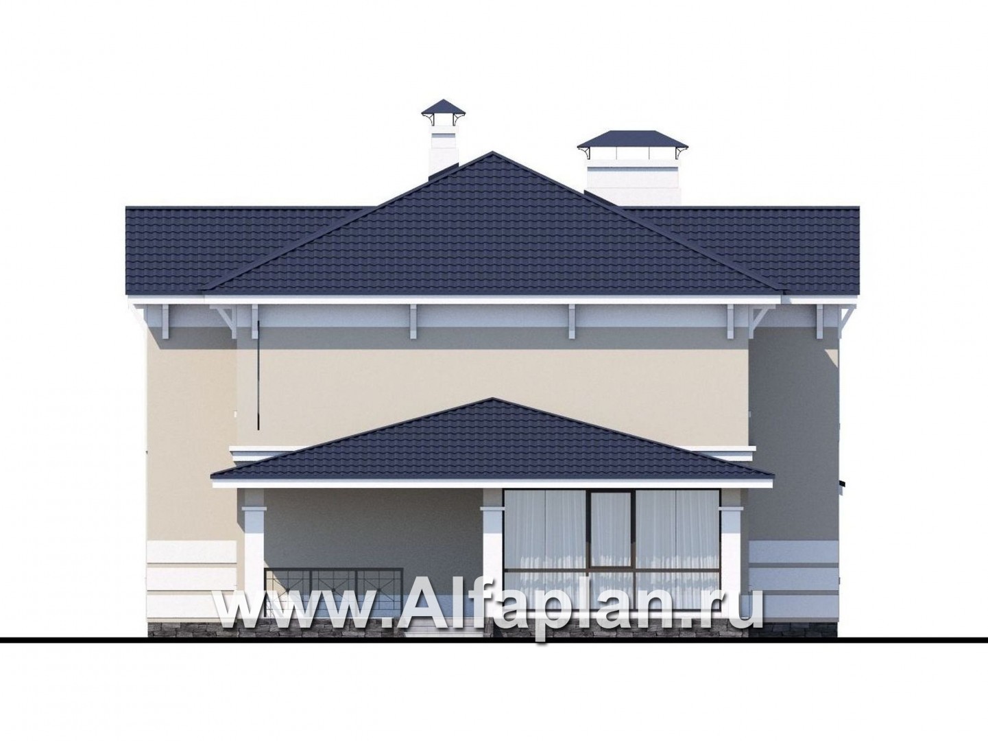 Проекты домов Альфаплан - «Патриций» - коттедж с большой верандой и террасой - изображение фасада №2