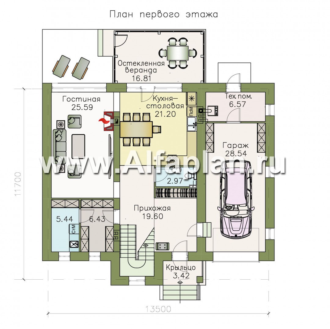 Проекты домов Альфаплан - «Преимущество» - современный  удобный дом с гаражом - изображение плана проекта №1