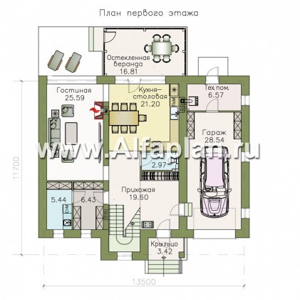 Проекты домов Альфаплан - «Преимущество» - современный  удобный дом с гаражом - превью плана проекта №1
