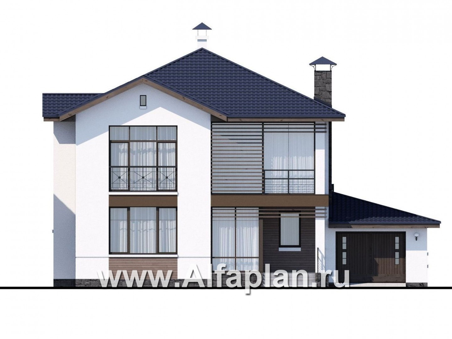 Проекты домов Альфаплан - «Выбор» - проект современного загородного дома с гаражом - изображение фасада №1