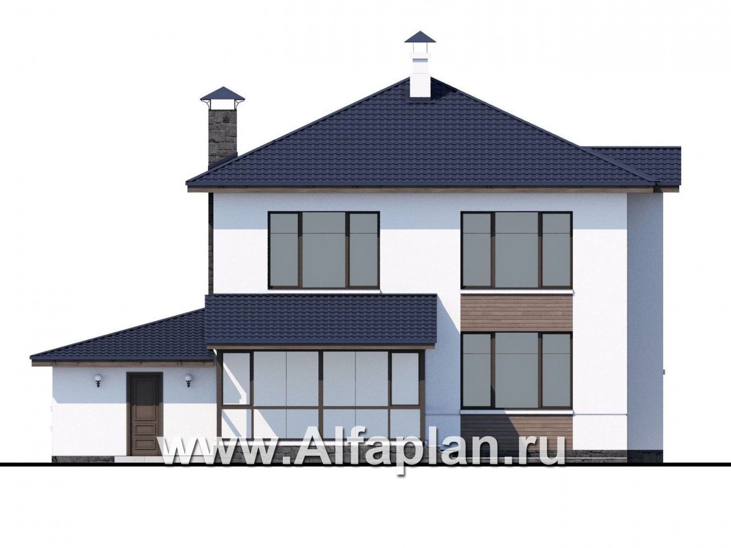 Проекты домов Альфаплан - «Выбор» - проект современного загородного дома с гаражом - изображение фасада №4
