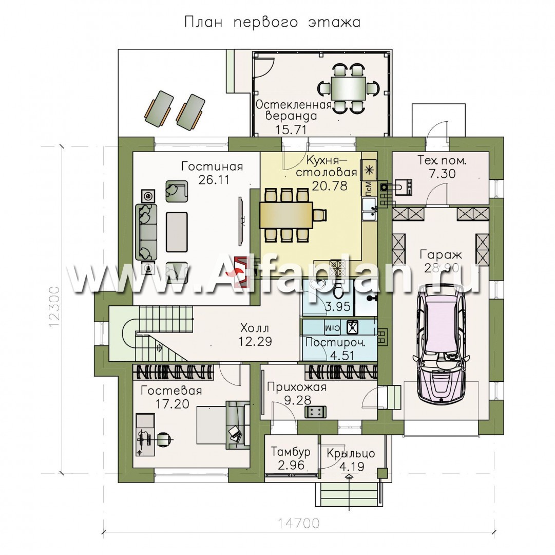 Проекты домов Альфаплан - «Выбор» - проект современного загородного дома с гаражом - изображение плана проекта №1