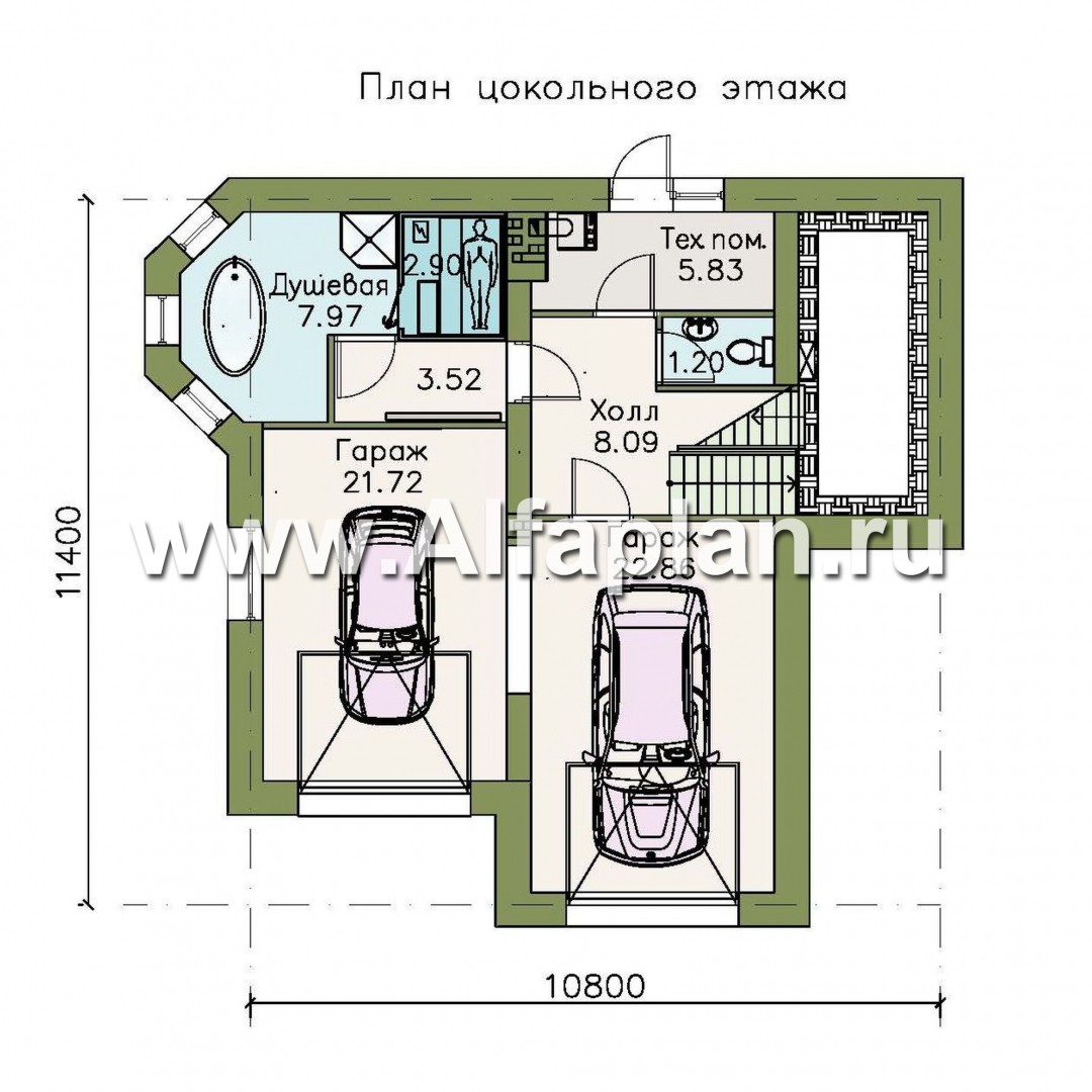Проекты домов Альфаплан - «Корвет-прогресс» - трехэтажный коттедж с двумя гаражами - план проекта №1