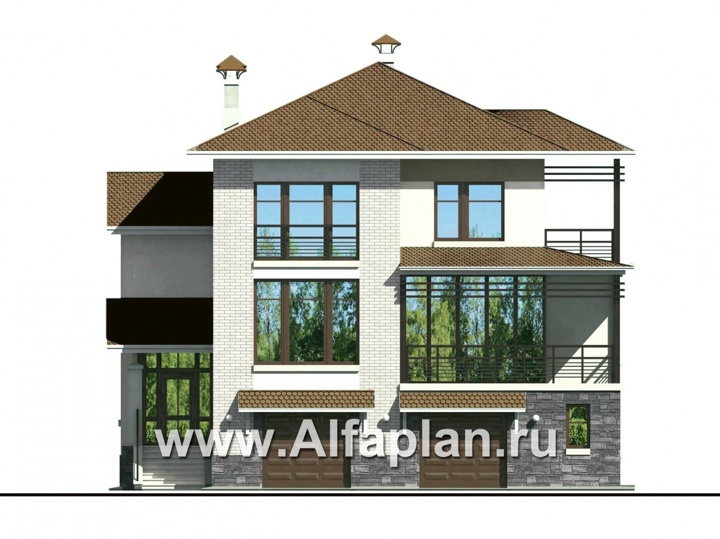 Проекты домов Альфаплан - «Светлые времена» - респектабельный особняк с большими окнами - изображение фасада №1