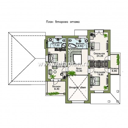 Проекты домов Альфаплан - «Голицын»- коттедж с двусветной гостиной и гаражом на два автомобиля - превью плана проекта №2