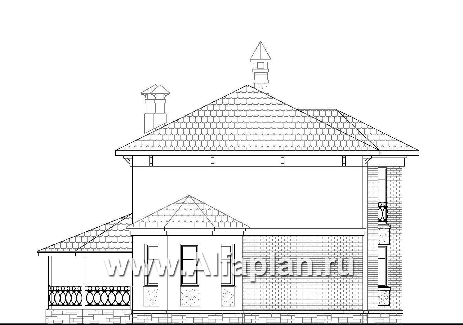 Проекты домов Альфаплан - «Классика»- двухэтажный особняк с эркером и гаражом на два автомобиля - изображение фасада №3