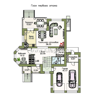 Проекты домов Альфаплан - «Маленький принц» - компактный коттедж с цокольным этажом и гаражом - превью плана проекта №2