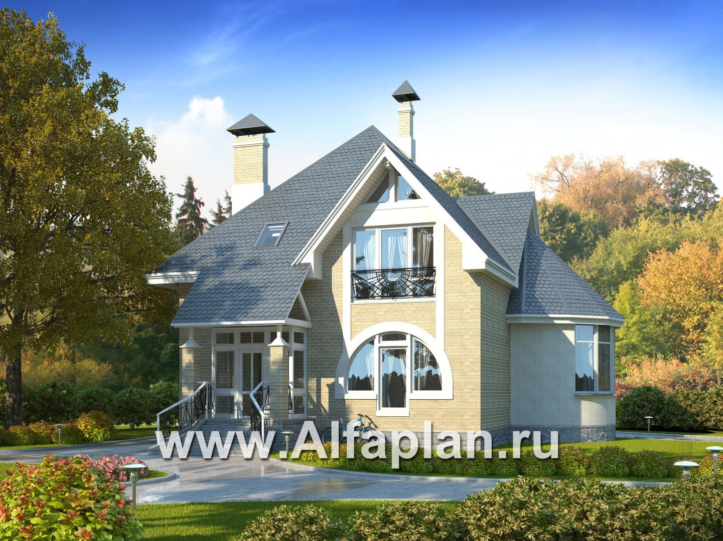 Проекты домов Альфаплан - «Солярис» - загородный дом с двусветной гостиной - основное изображение