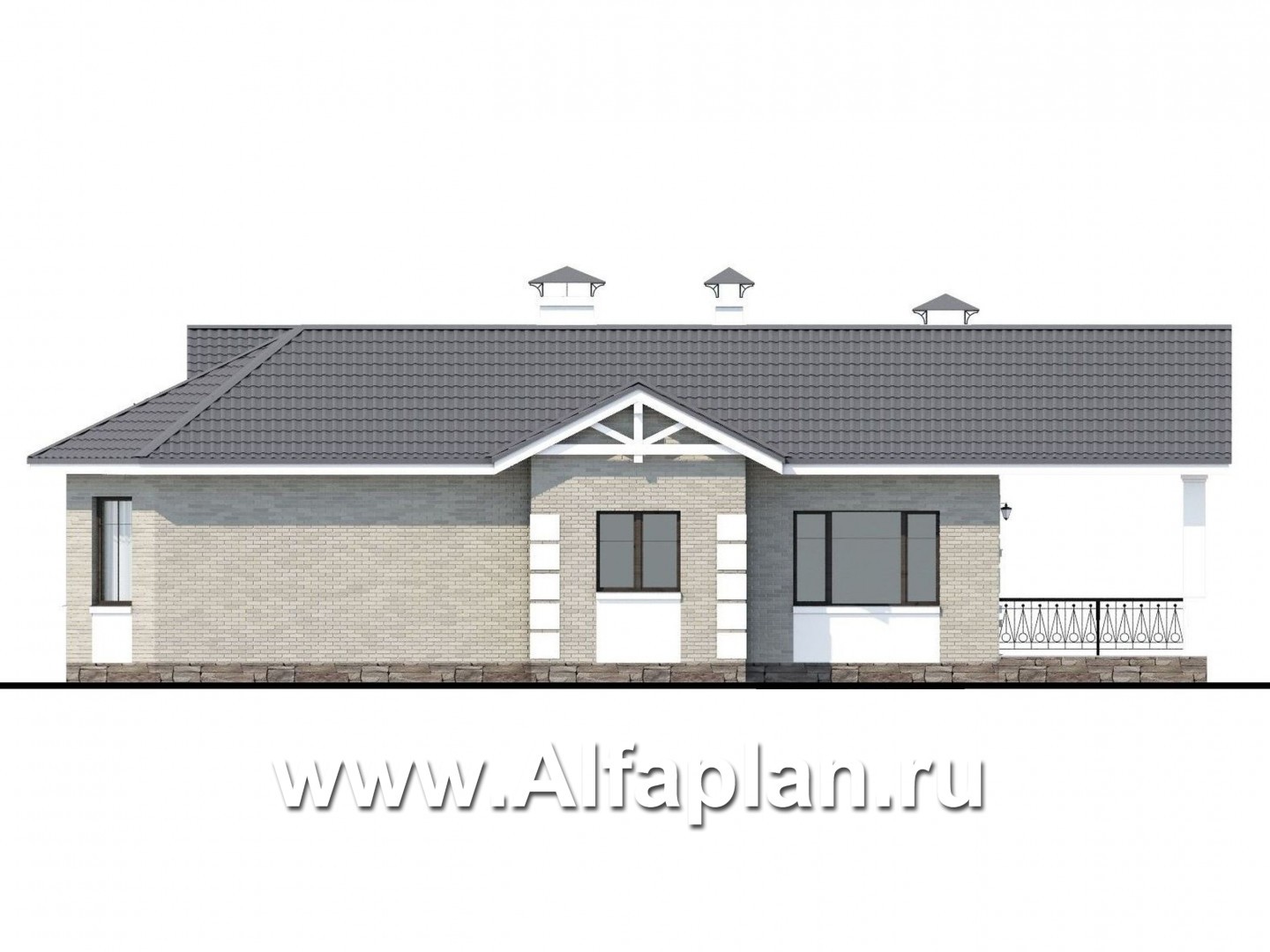 Проекты домов Альфаплан - «Тайный советник» - полутораэтажный коттедж с небольшим цоколем - изображение фасада №2