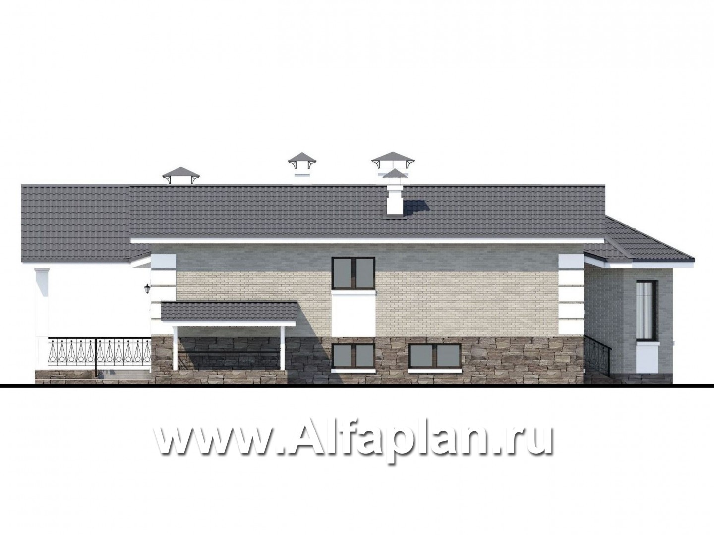 Проекты домов Альфаплан - «Тайный советник» - полутораэтажный коттедж с небольшим цоколем - изображение фасада №3