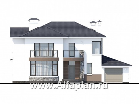 Проекты домов Альфаплан - «Гедонист»- коттедж с гаражом и эффектным остеклением - превью фасада №1