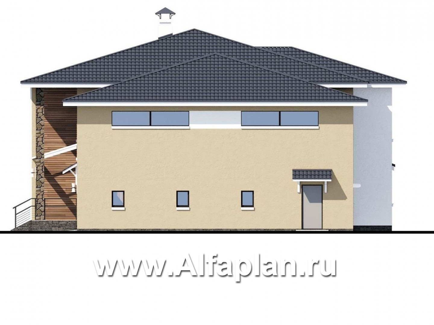 Проекты домов Альфаплан - «Семь звезд» — современный особняк с большим гаражом - изображение фасада №2
