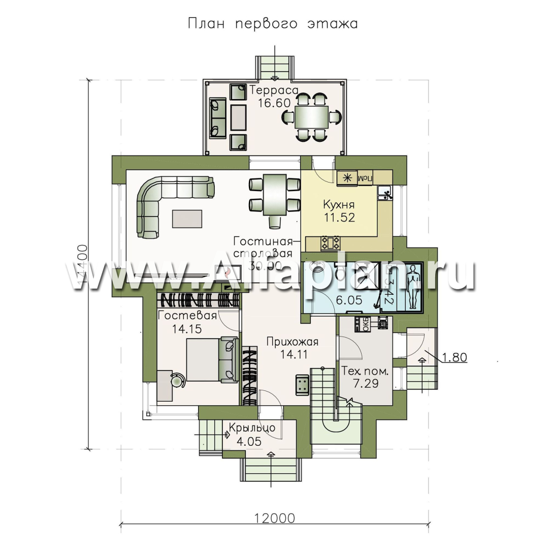 Проекты домов Альфаплан - «Эндорфин» - современный двухэтажный дом - план проекта №1