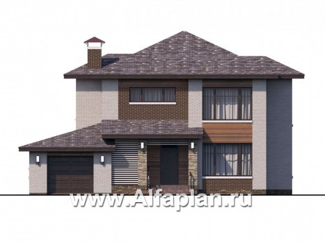 Проекты домов Альфаплан - «Эридан» - современный стильный дом с террасой и гаражом - превью фасада №1